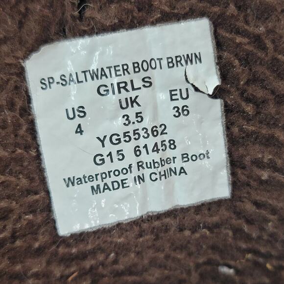 Sperry Duck Boots Girls 4 Topsides Saltwater Brown Leather Side Zip YG55362 - Picture 9 of 14
